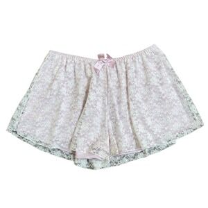 AimerFeel Lace‎ Pajama Bloomer Shorts Women's L Pink White Floral Bow Coquette